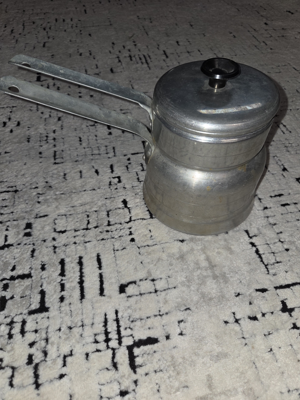 Aluminum Double Boiler Saucepan with Lid - Silver Vintage Usa